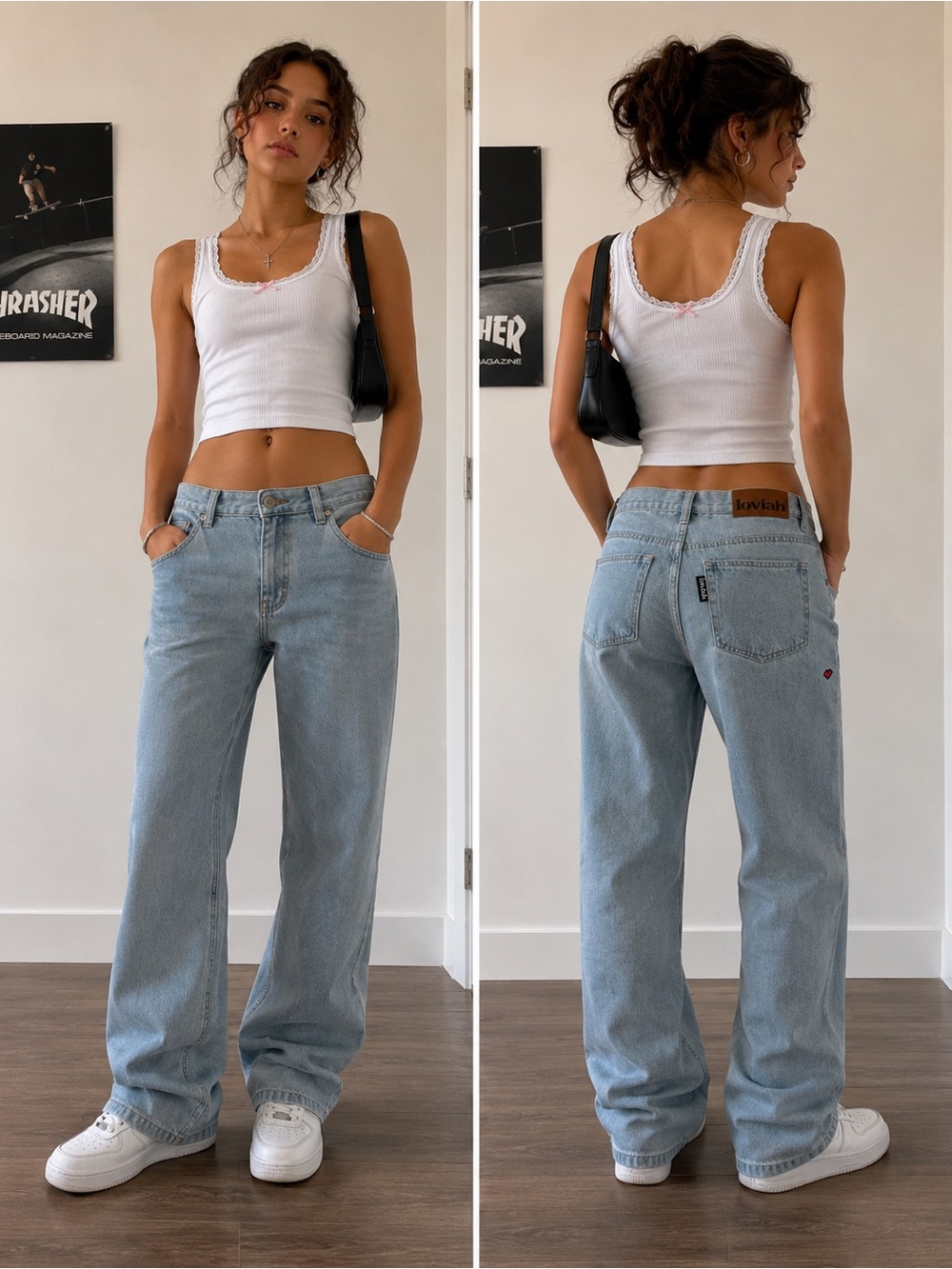 Y2K LOVIAH Peace Love Skate Baggy Wide Leg Jeans Skater Light Wash Size 28